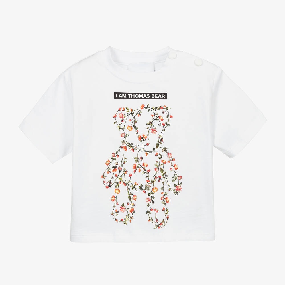 Burberry White Tee with Floral Thomas Bear Design size 2T